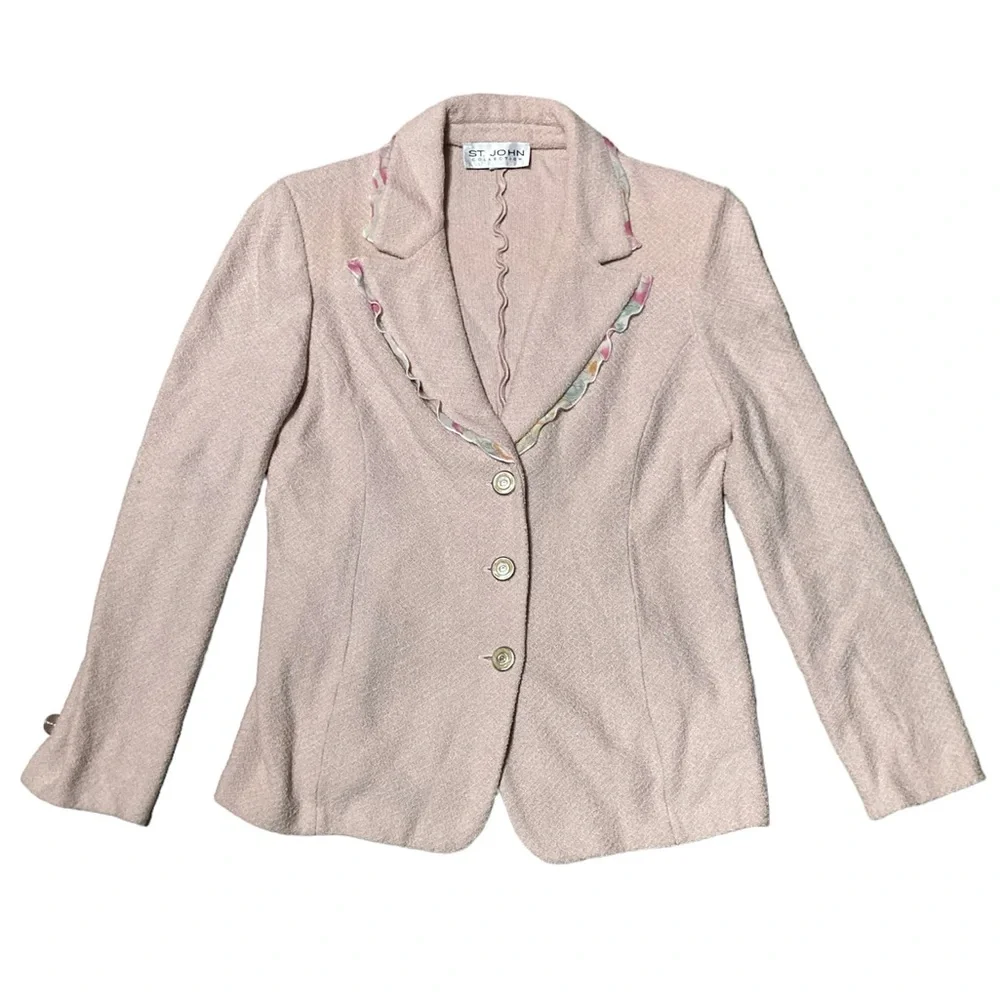St. John Basics Santana Knit Blazer Jacket Women’s Size 10 in Light Pink - Picture 2 of 8